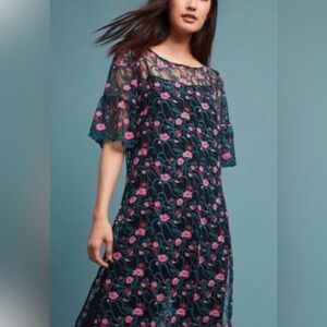 Anthropologie Moulinette Soeurs Embroidered mesh dress